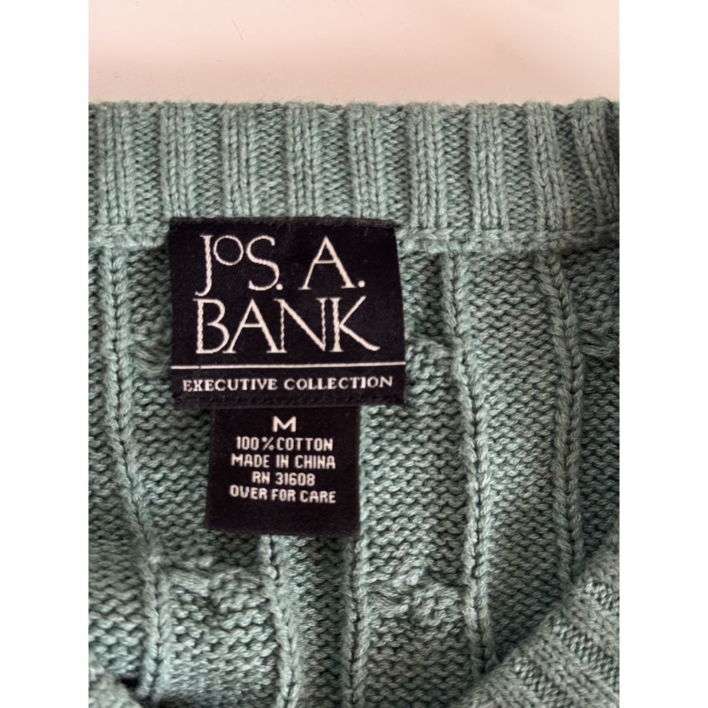 Jos A Bank Executive Collection Green Cable Knit Cotton Sweater M Classic Preppy - Picture 4 of 7